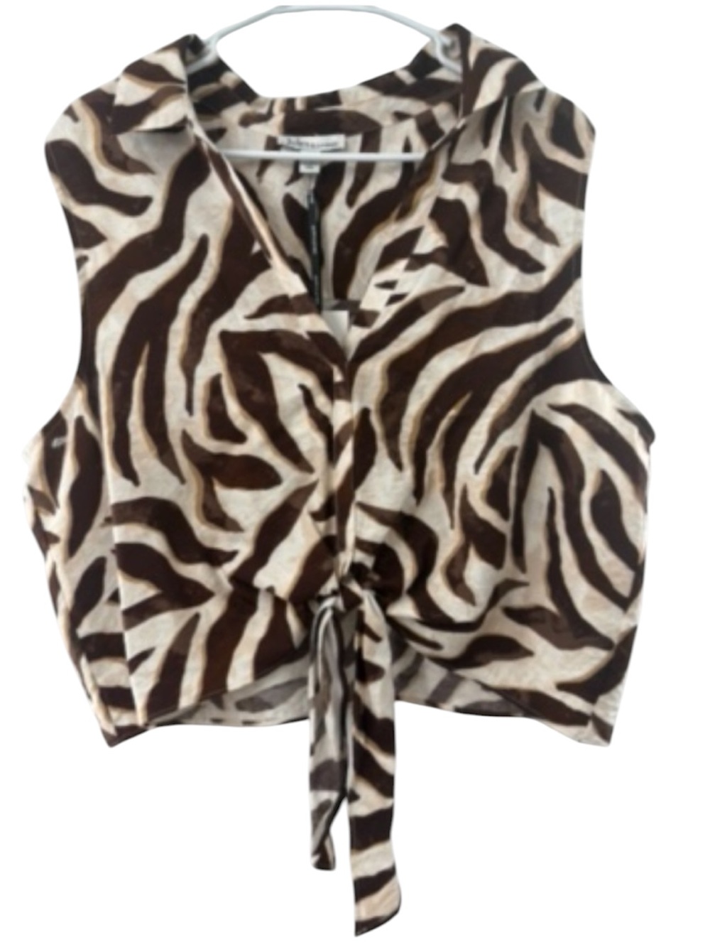 JULES & LEOPOLD Tank Top Front Tie Brown and White Zebra-Print NWT XL